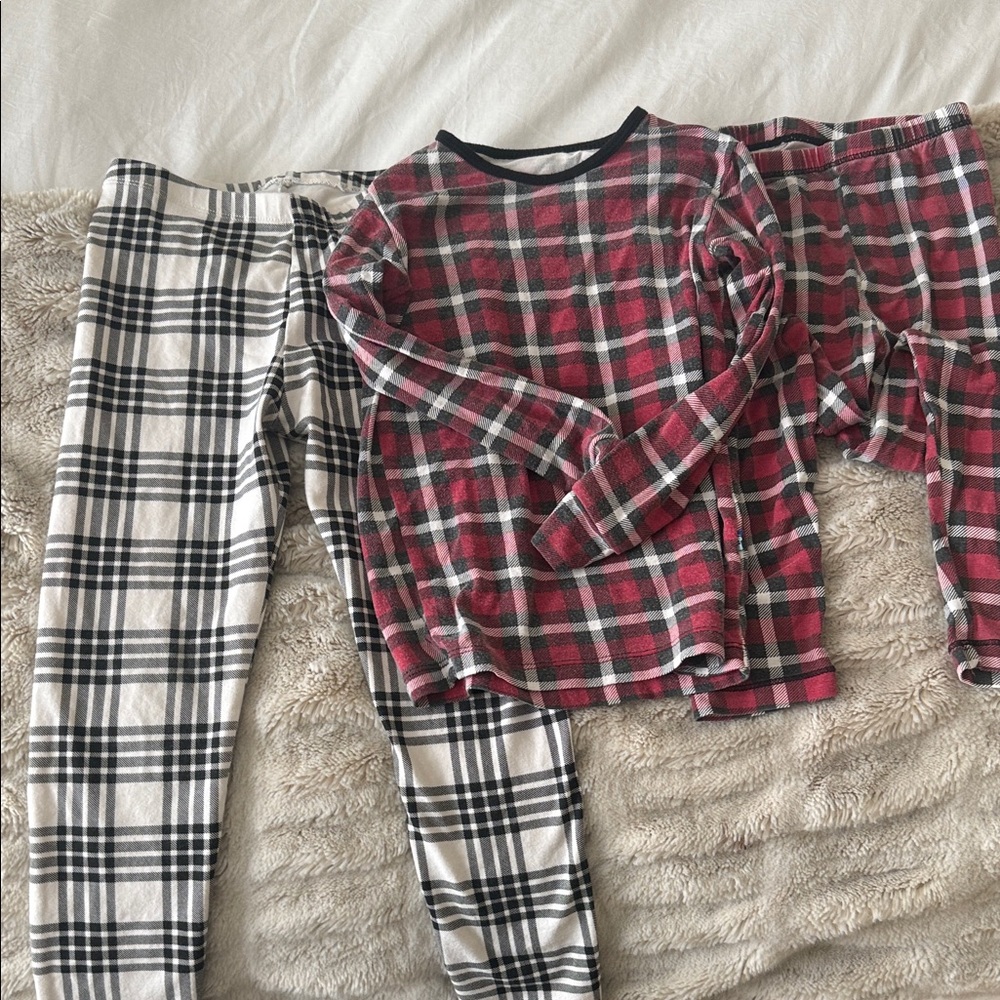Plaid Kids Pajama Set - Red and Black